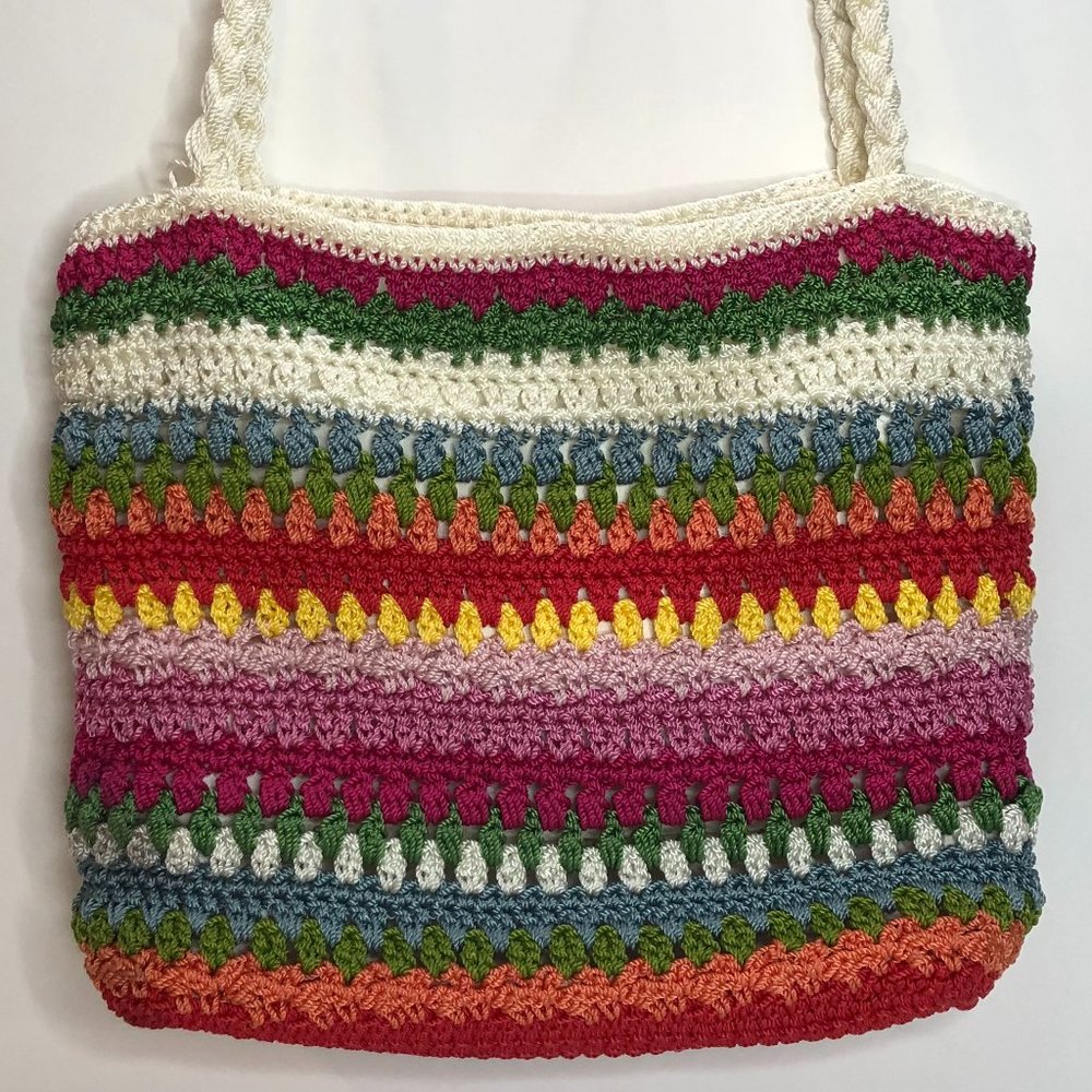 Bright Multi-color Striped Crochet Bag